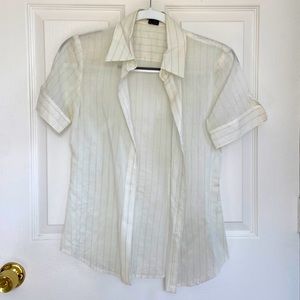 Theory sheet collared shirt. Off-white w white & gray pin stripes